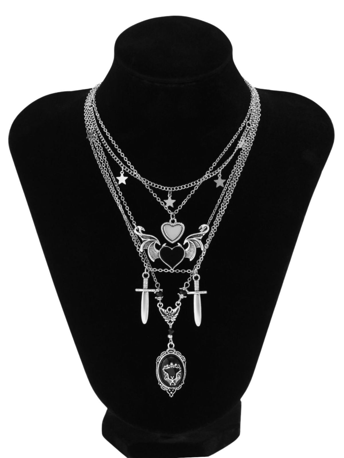Black Gothic Heart Wings Star Dagger Pendant Necklace Set , 6 of 9