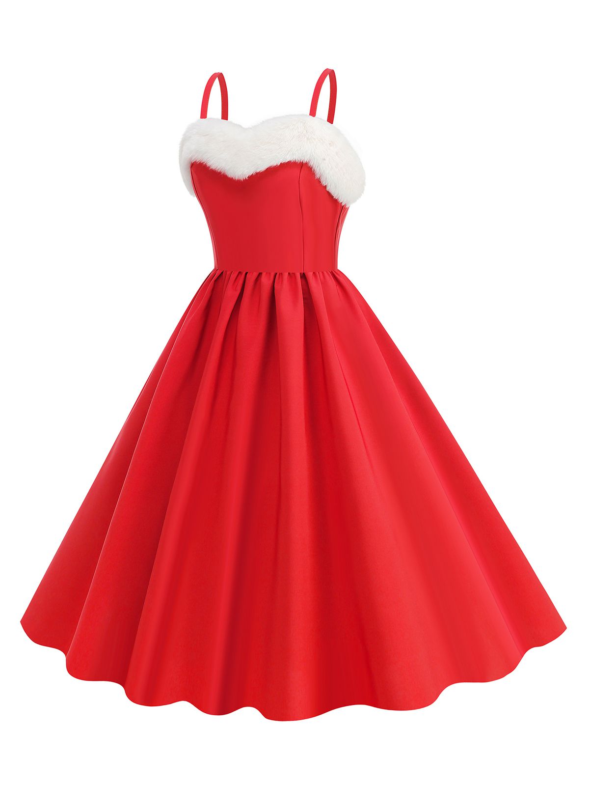 1950s Solid Fur Collar Christmas Dress, 2 of 6