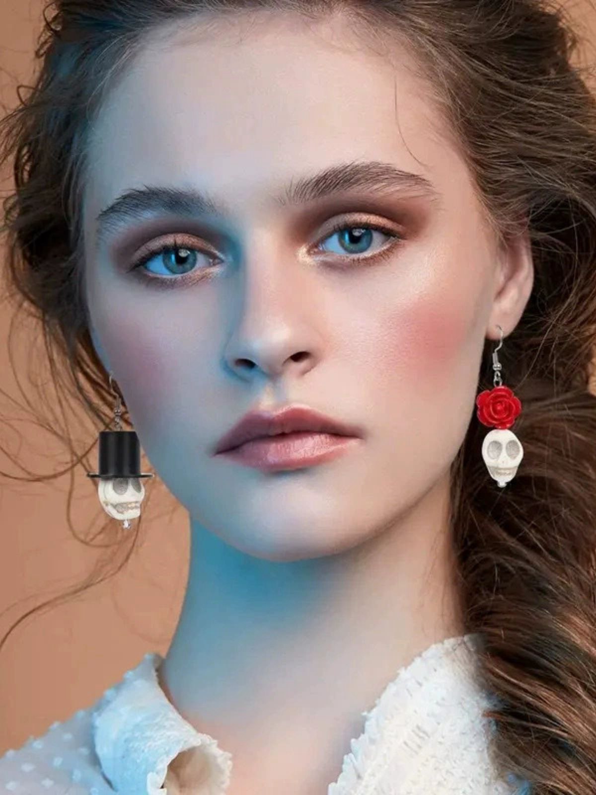 Vintage Skull Rose Halloween Earrings , 3 of 3