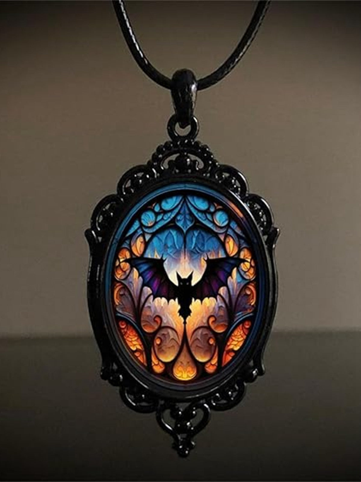 Black Halloween Bat Vintage Pendant Necklace, 1 of 3