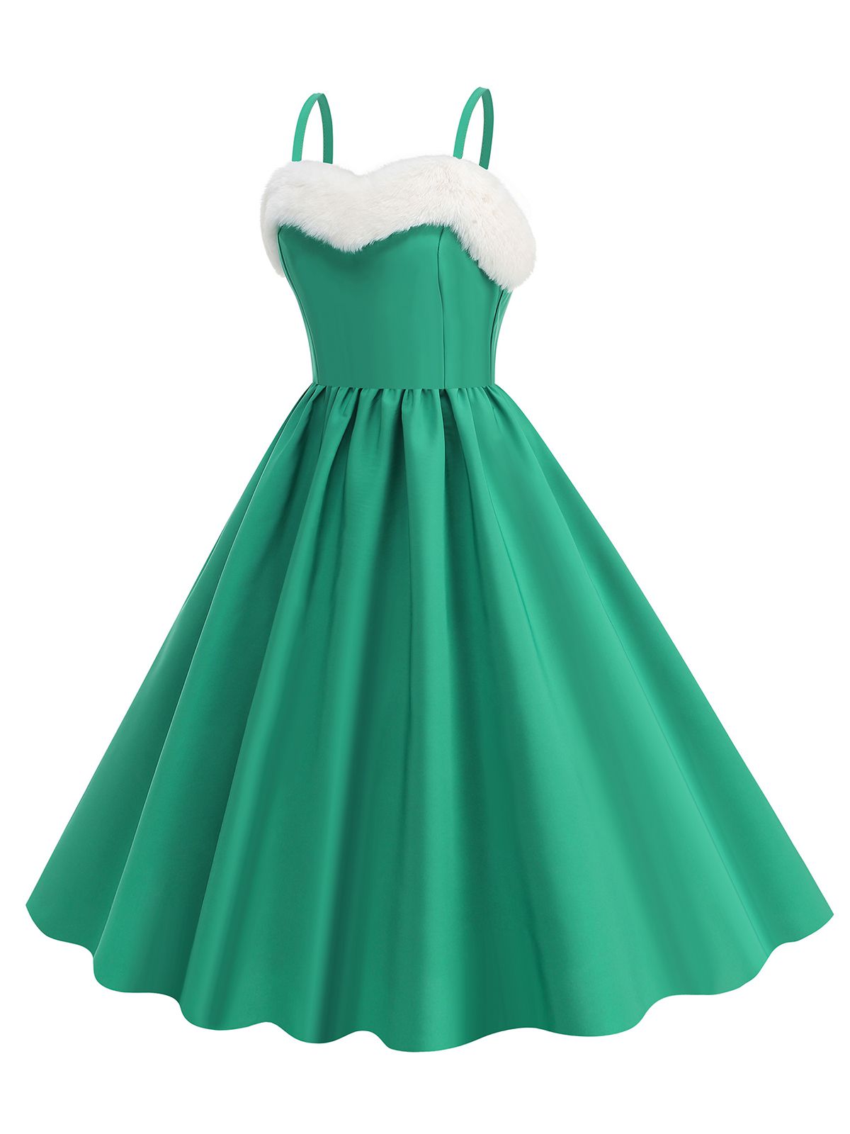 1950s Solid Fur Collar Christmas Dress, 5 of 6