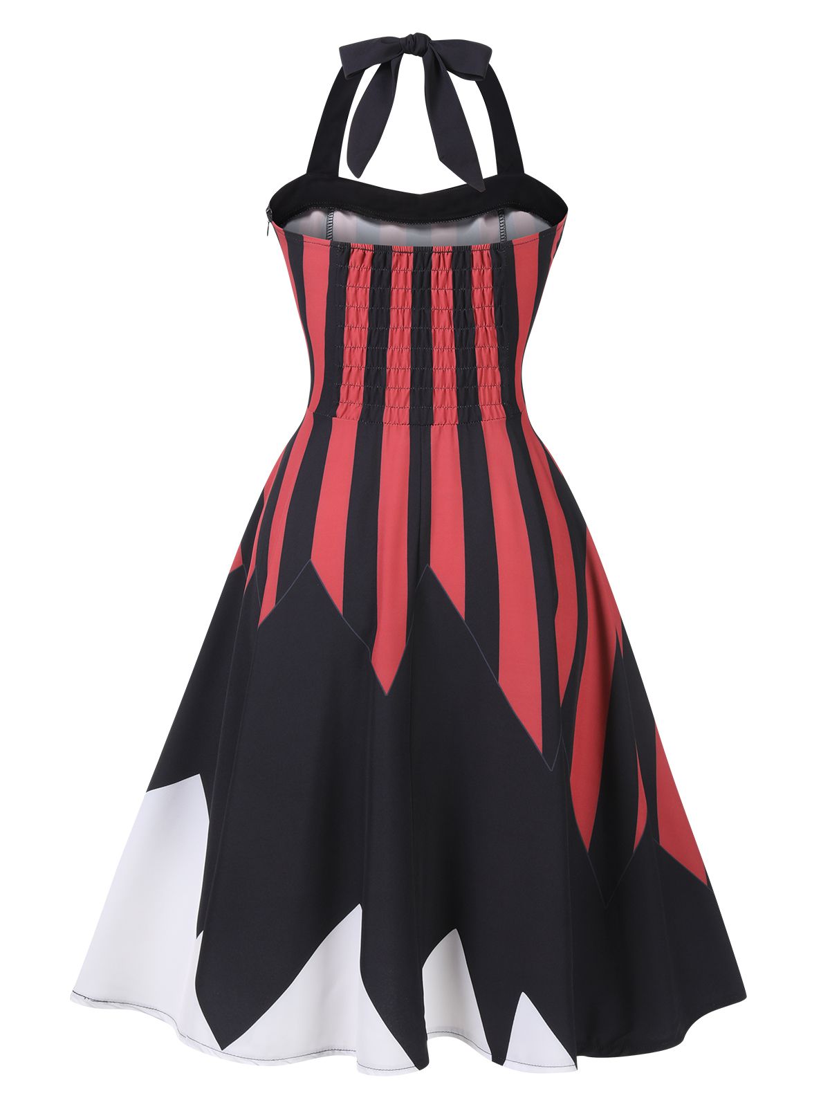 Black&Red 1950s Halloween Halter Skull Dress Black / S, 2 of 4