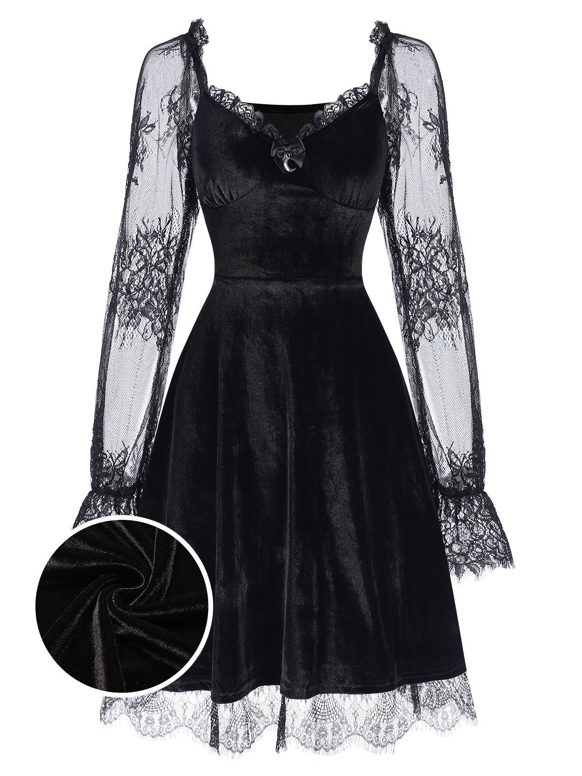 Velvet Lace Flared Patchwork Dress, 1 of 12
