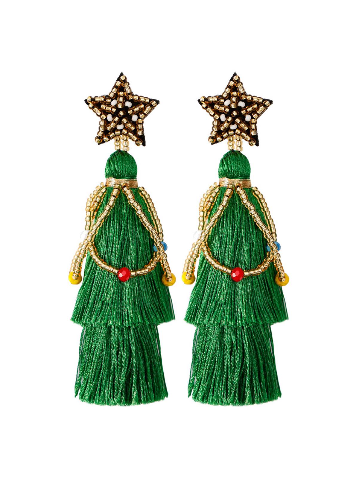 Christmas Tree Tassel Beaded Dangle Earrings , 1 of 3