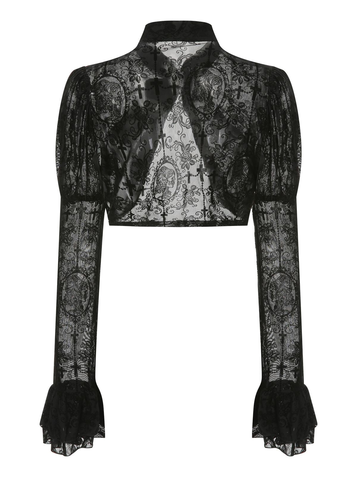 Black 1960s Halloween Lace Gothic Buckle Top Black / S, 3 of 6