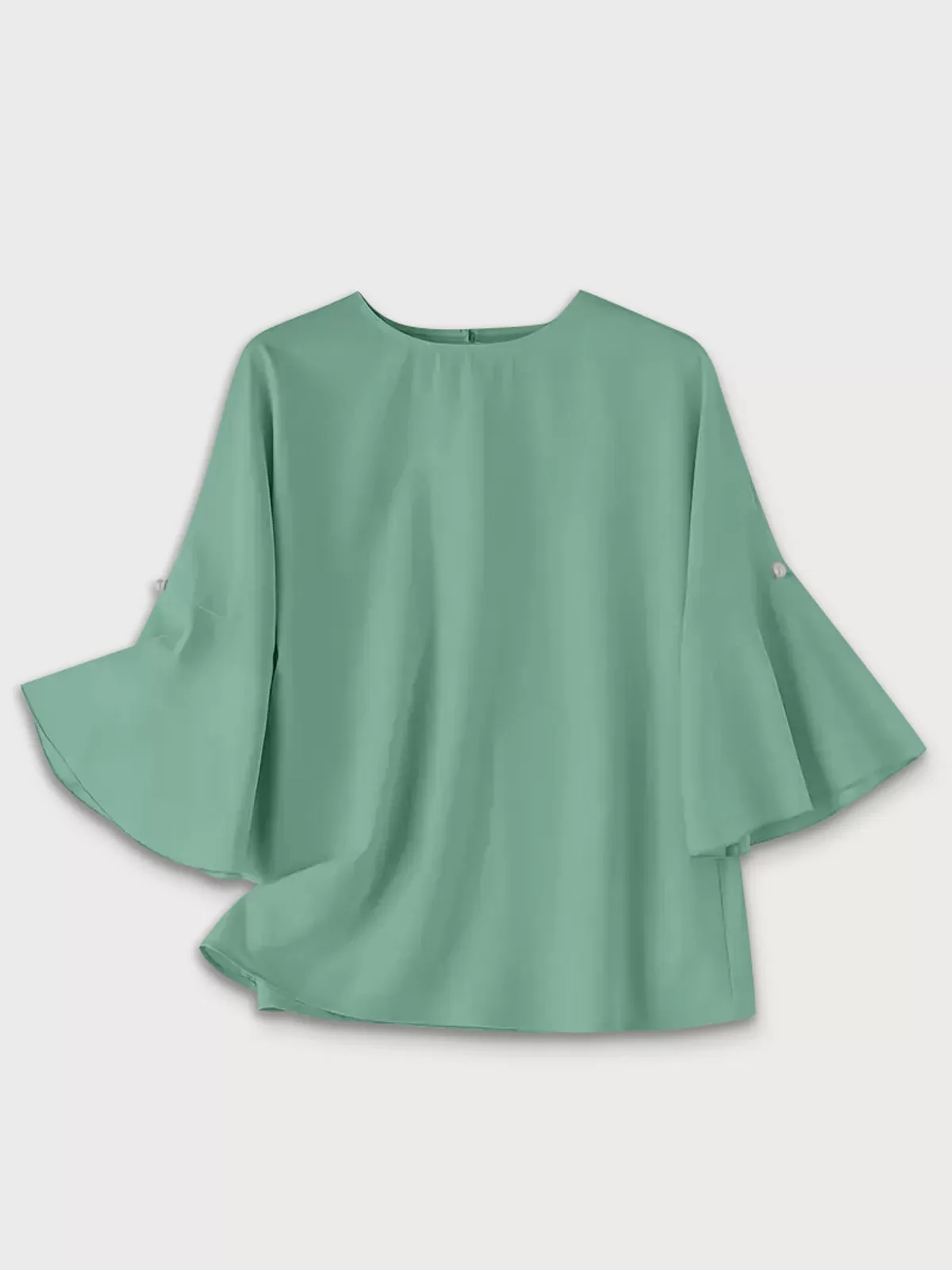 Solid Ruffles Round Neck Flounce Sleeve Blouse, 3 of 5