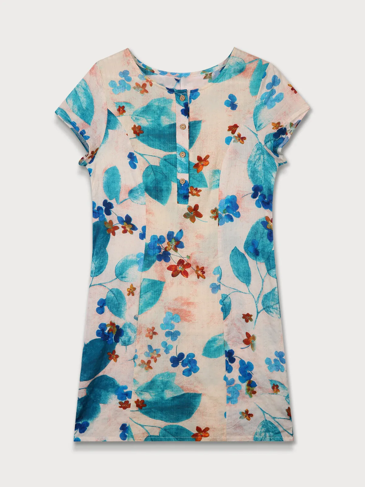 Floral Button Round Neck Shift Dress, 2 of 6