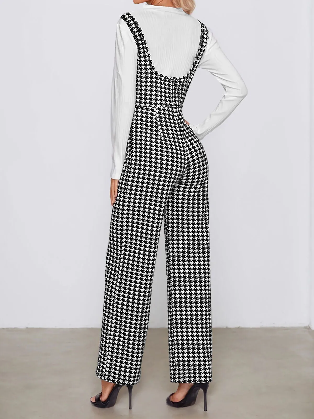 Vintage Office Chic Suitable Commuting High Waist Houndstooth Print Jumpsuit, 2 of 5