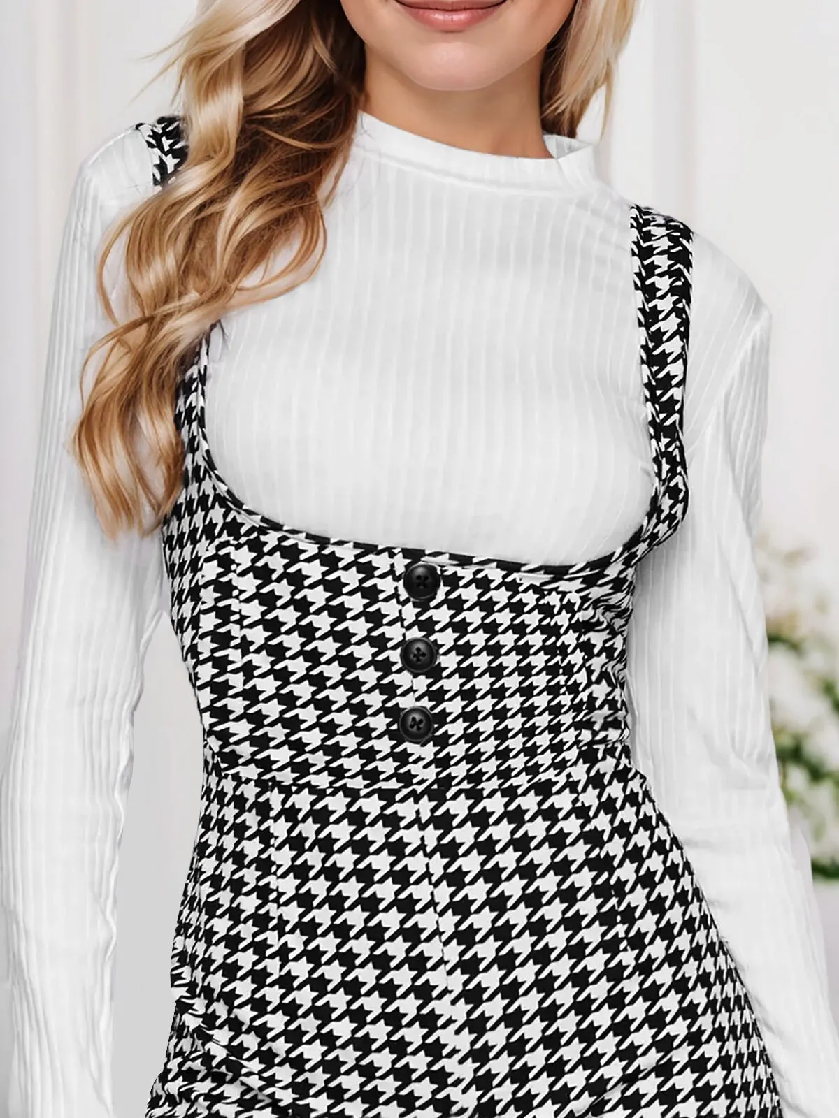 Vintage Office Chic Suitable Commuting High Waist Houndstooth Print Jumpsuit, 5 of 5