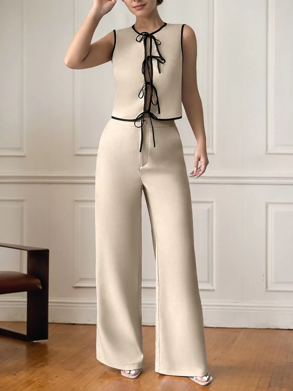 Solid Bow Tank & Solid Palazzo Pants, 3 of 4