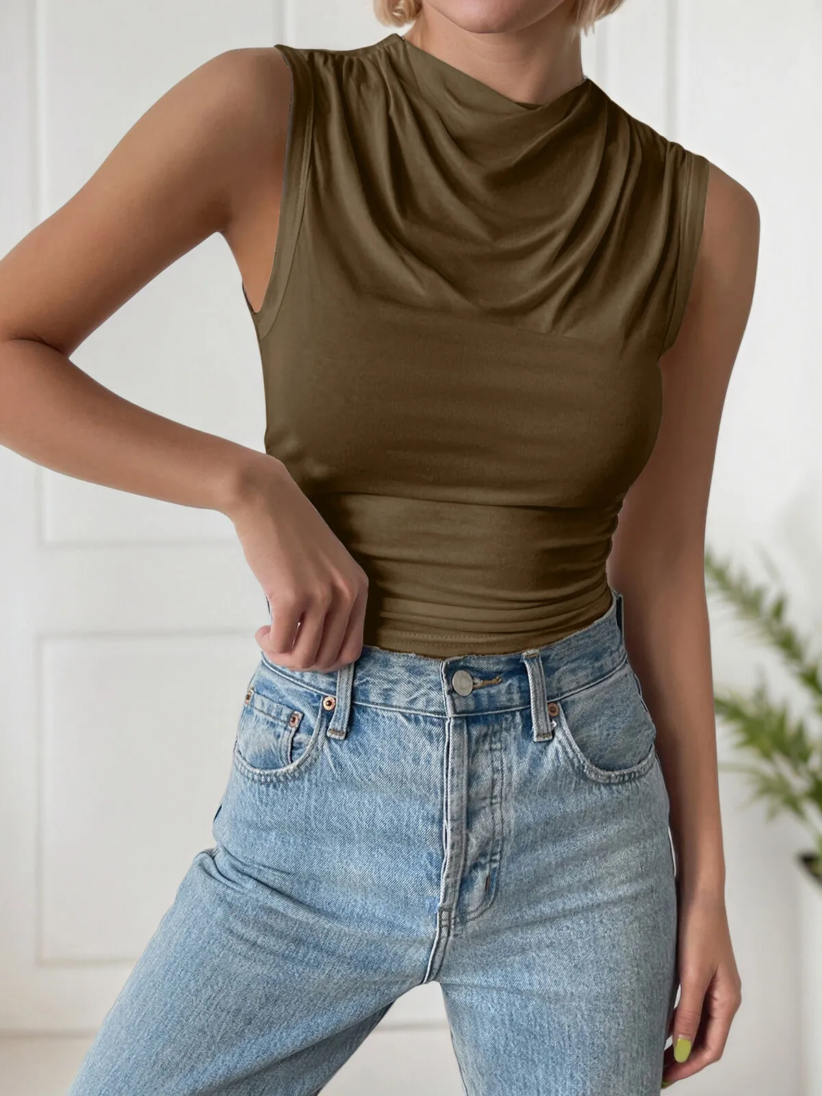 Solid Ruched Cowl Tank, 3 of 6