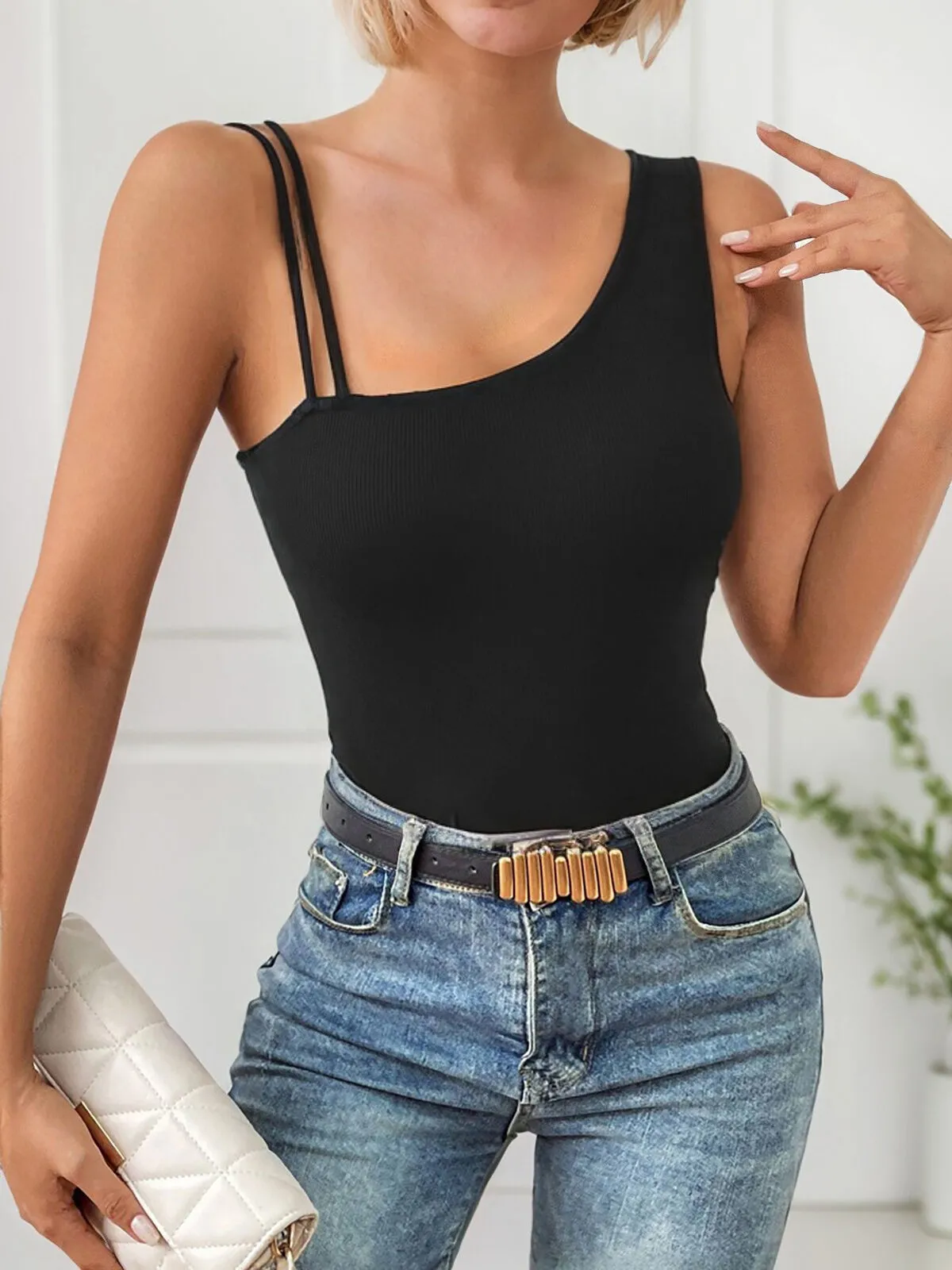 Solid Tape One Shoulder Cami, 3 of 5