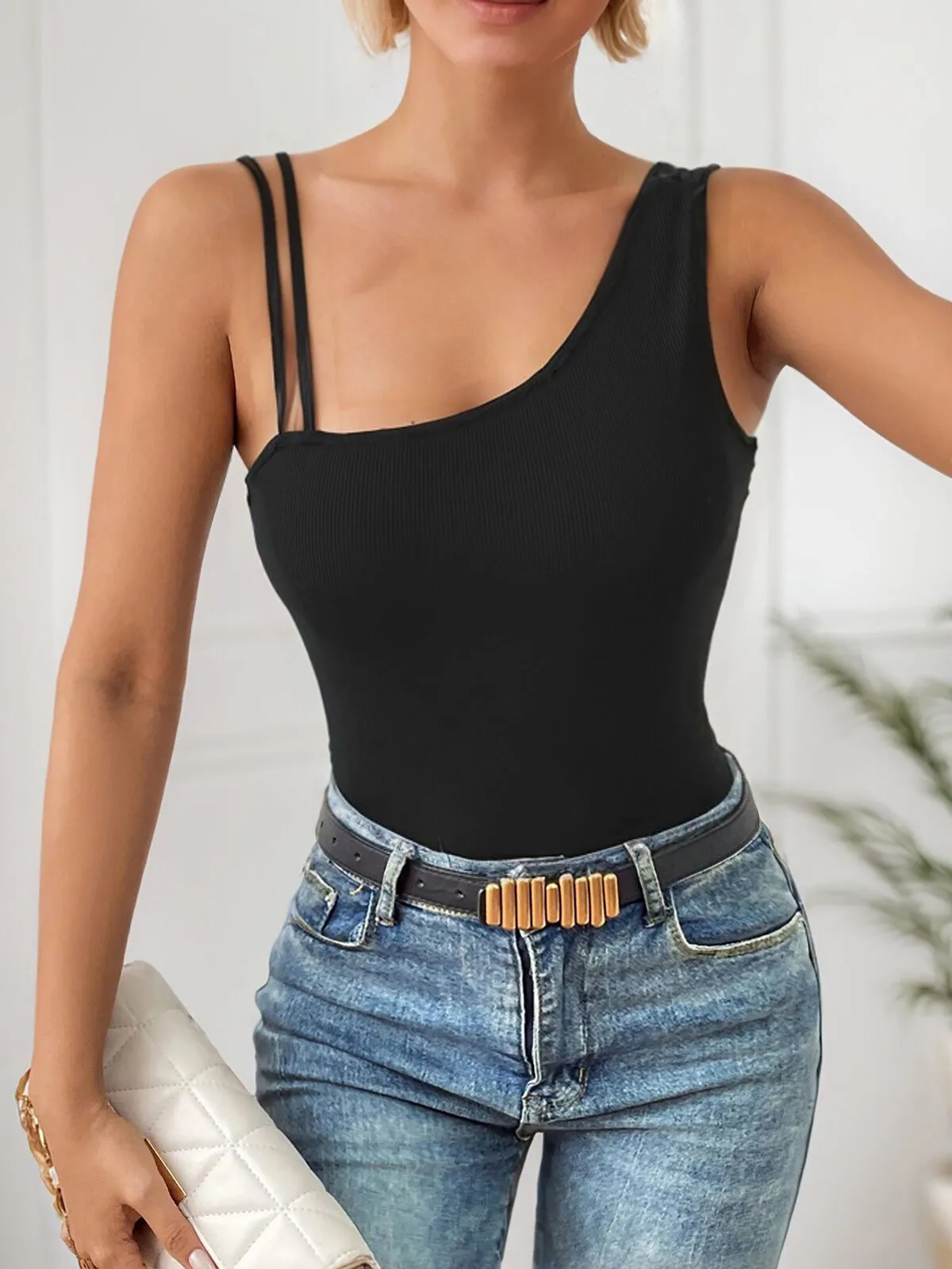 Solid Tape One Shoulder Cami, 5 of 5