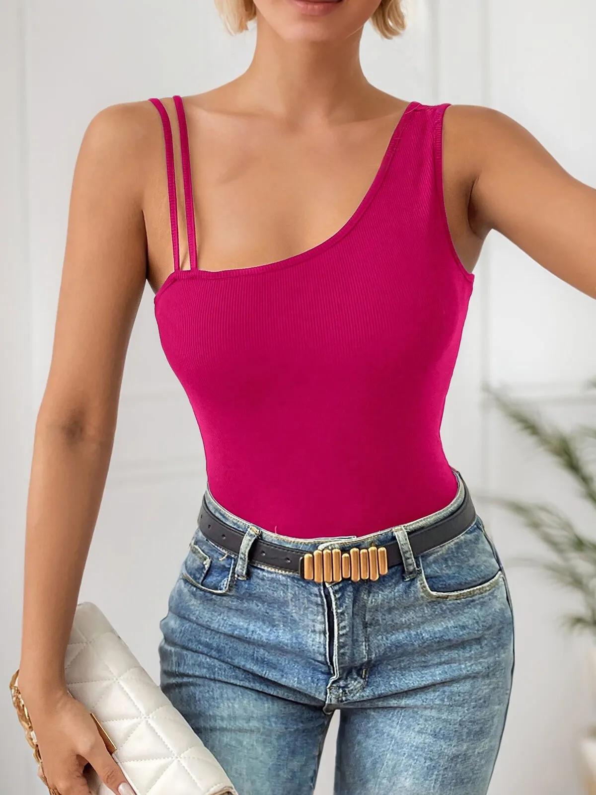 Solid Tape One Shoulder Cami, 3 of 5