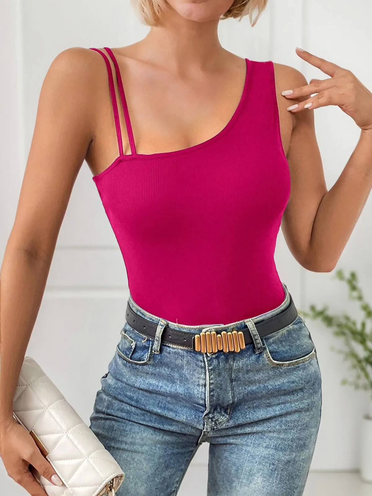 Solid Tape One Shoulder Cami, 4 of 5