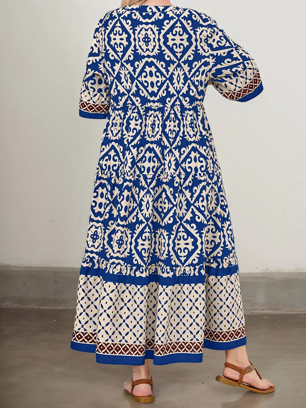 Plus Size Bohemian Button V-neck Regular Sleeve Shift Dress, 2 of 3