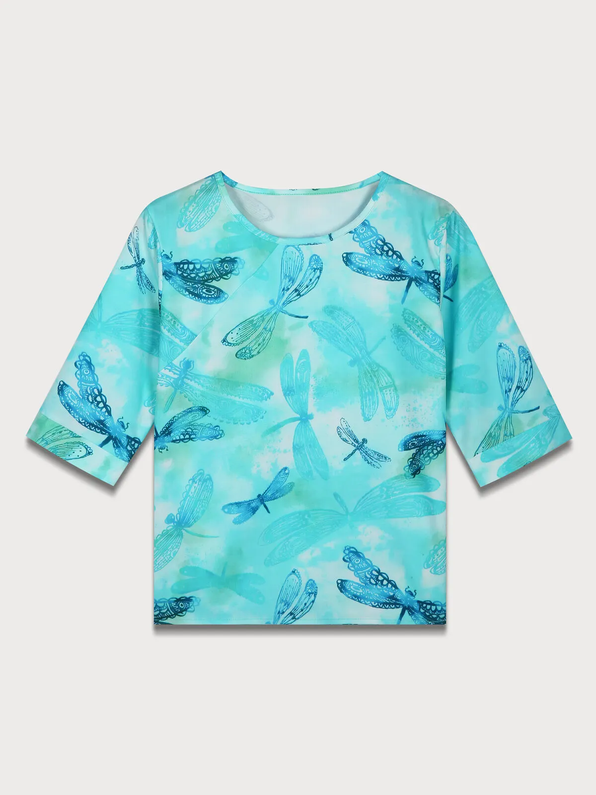 Dragonfly Floral  Regular Short Sleeve Blouse & Solid Pants, 2 of 10