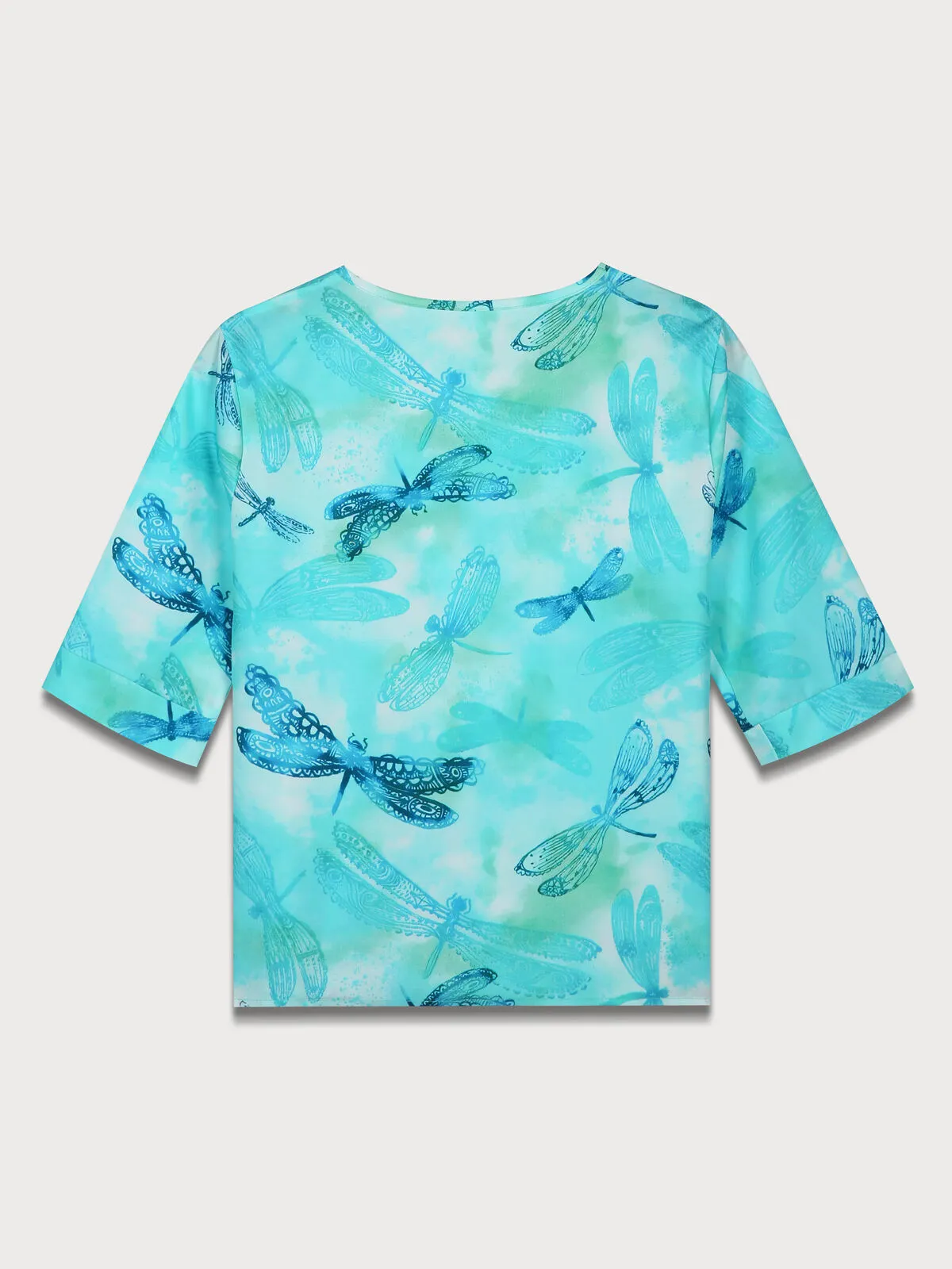 Dragonfly Floral  Regular Short Sleeve Blouse & Solid Pants, 3 of 10