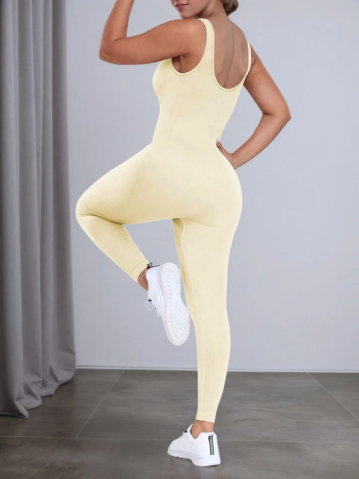 Stylish Ribbed Yoga Active Workouts Jumpsuits, 1 of 5