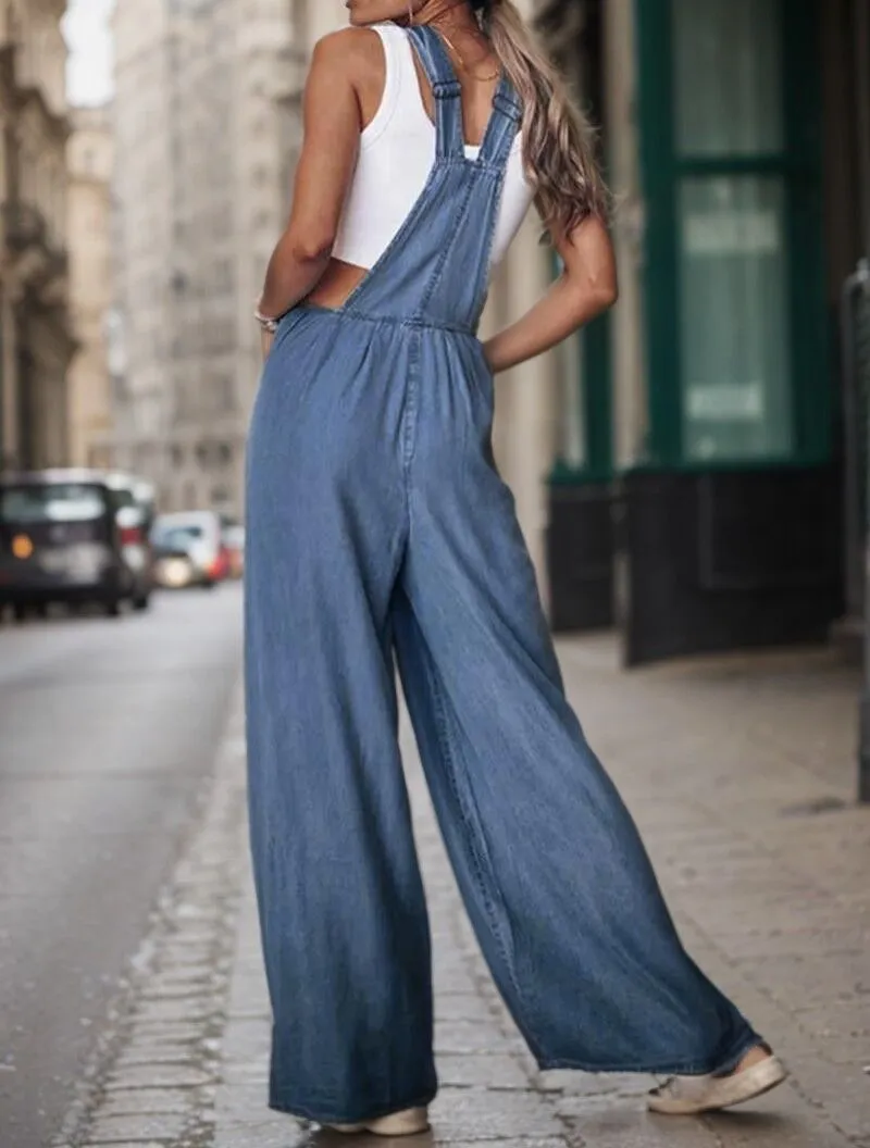 Vintage Square Neck Denim Wide Leg Pocket Jumpsuit, 2 of 4