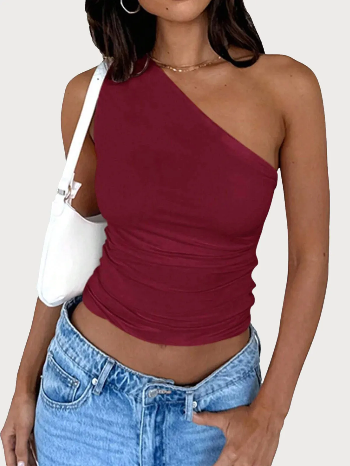 Sultry Burgundy Off Shoulder Crop Cami, 1 of 4