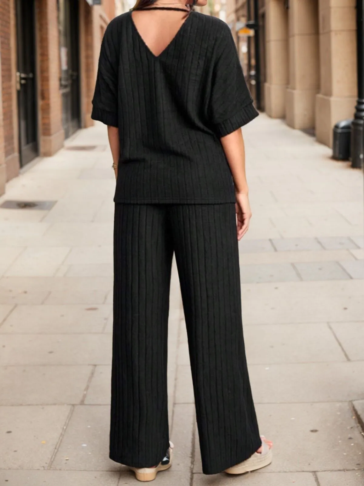 Solid V-neck Blouse & Solid Palazzo Pants, 2 of 5