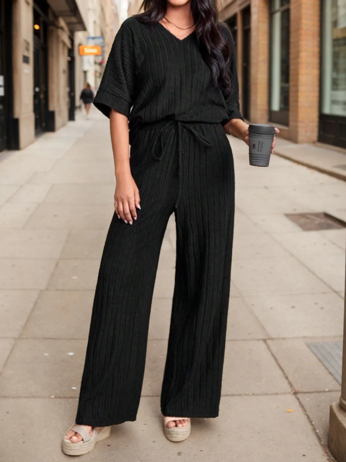 Solid V-neck Blouse & Solid Palazzo Pants, 4 of 5