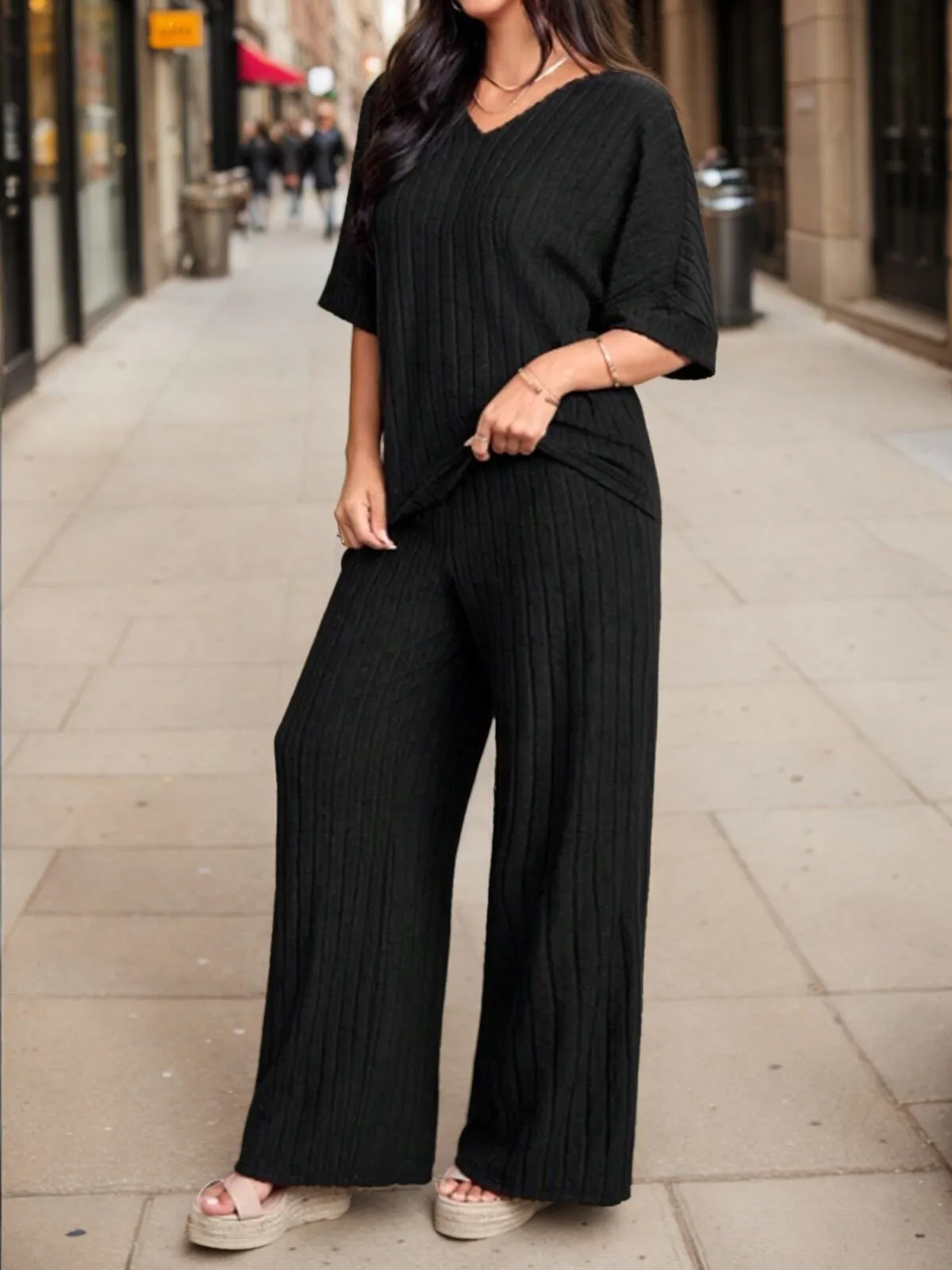 Solid V-neck Blouse & Solid Palazzo Pants, 5 of 5