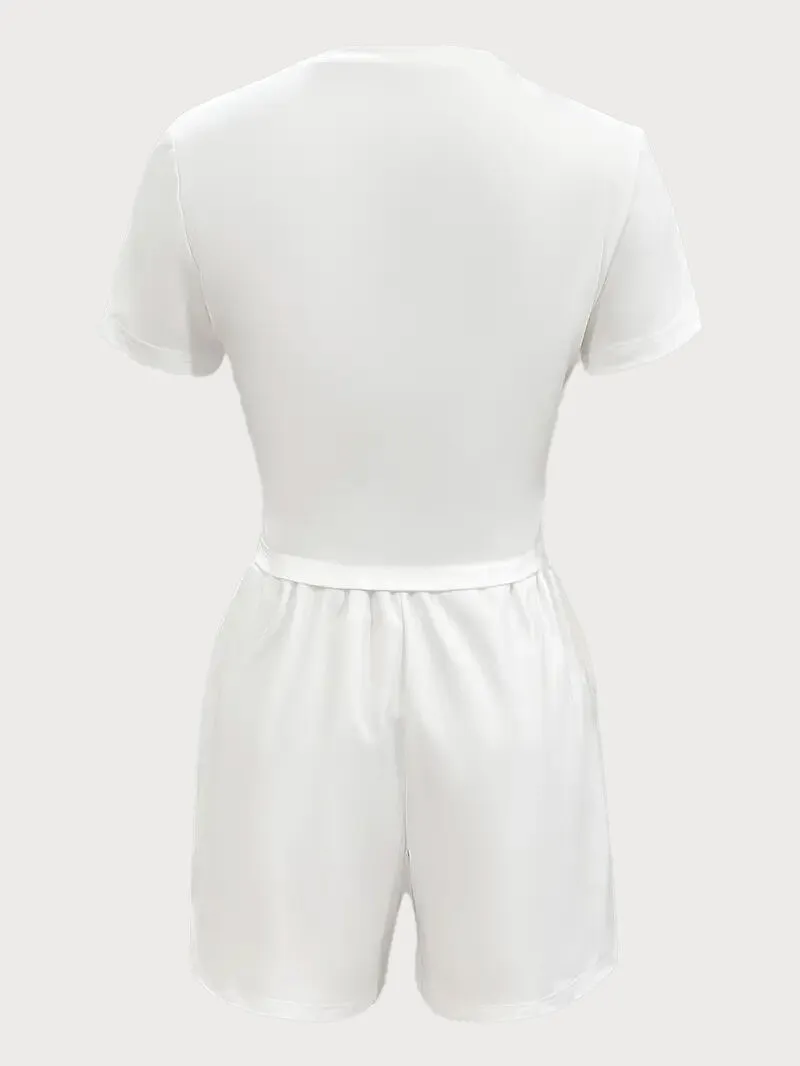 Heart Round Neck Lace-up T-shirt & Heart Shorts, 2 of 3