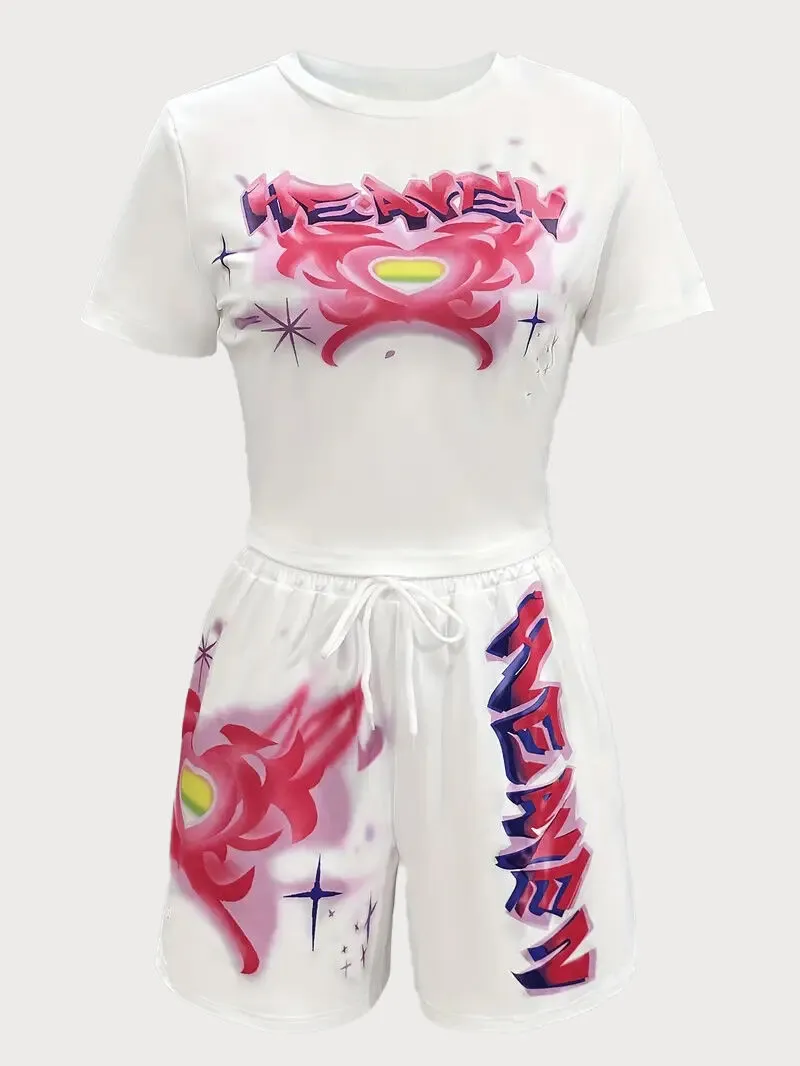 Heart Round Neck Lace-up T-shirt & Heart Shorts, 3 of 3