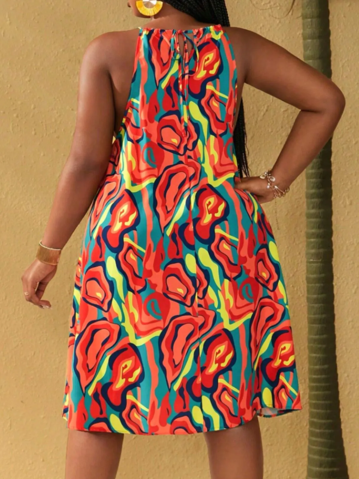 Plus Size Abstract Lace-up Spaghetti Strap A-line Dress, 2 of 5