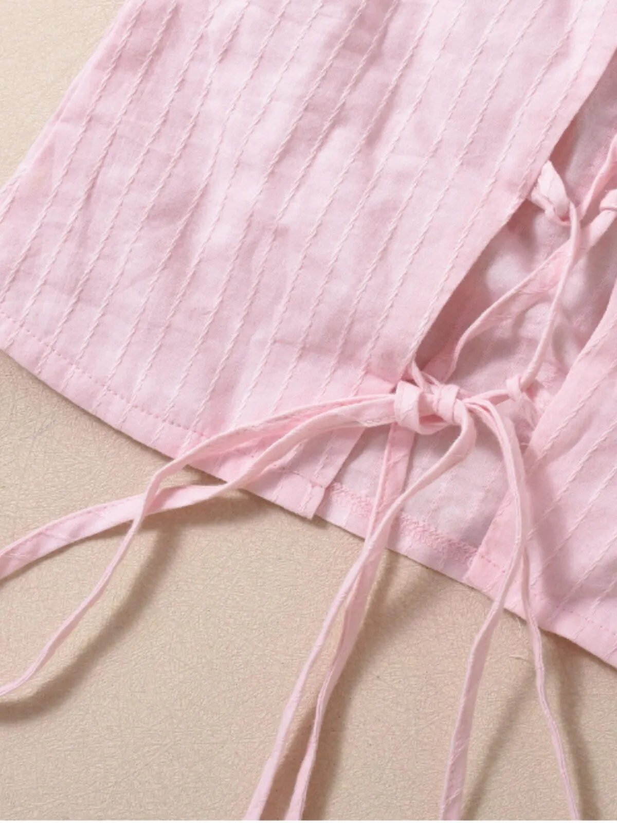 Solid Tie Back Halter Pink Pleated Cami Vacation Party Top, 9 of 9