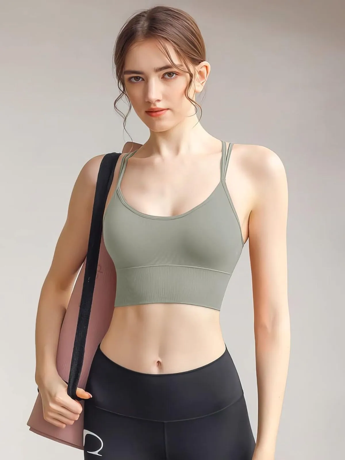 Solid Crossback Fitness Sports Bra Cami, 2 of 3