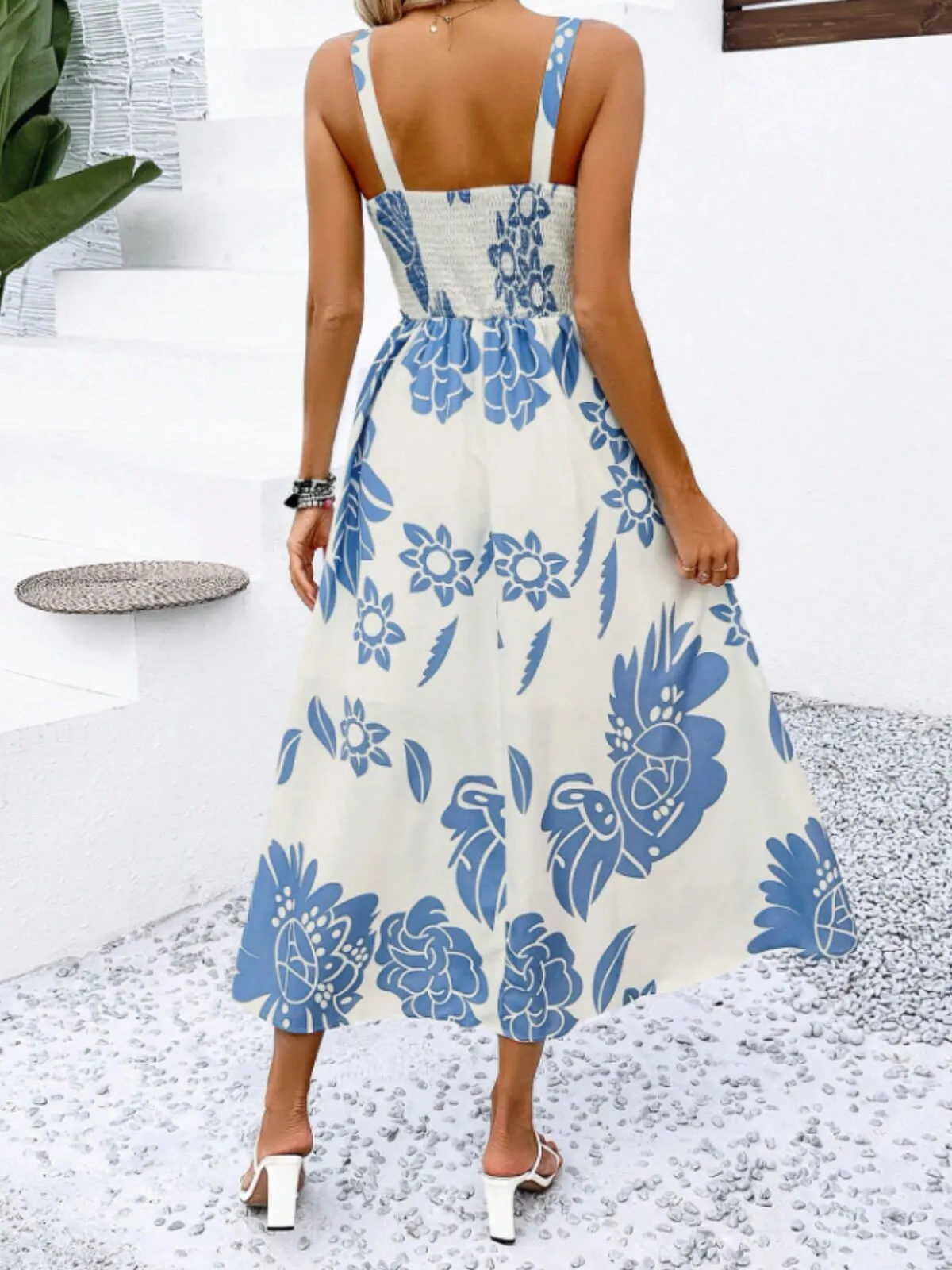 Floral Lace-up Spaghetti Strap A-line Dress, 4 of 5