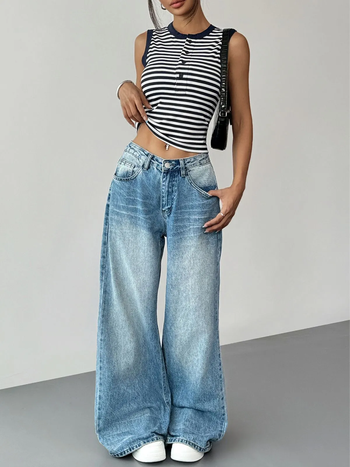 Striped Button Round Neck Cami, 4 of 9