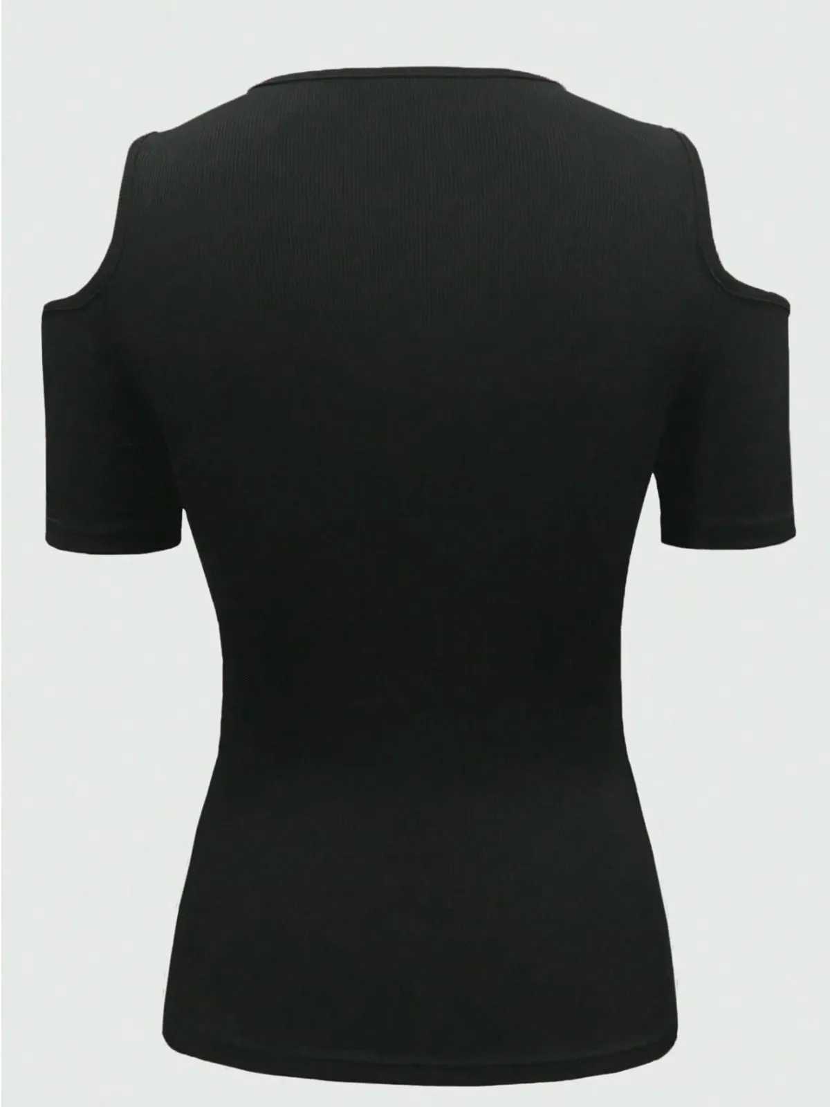 Solid Lace-up Deep V Neck Cold Shoulder Blouse, 2 of 3