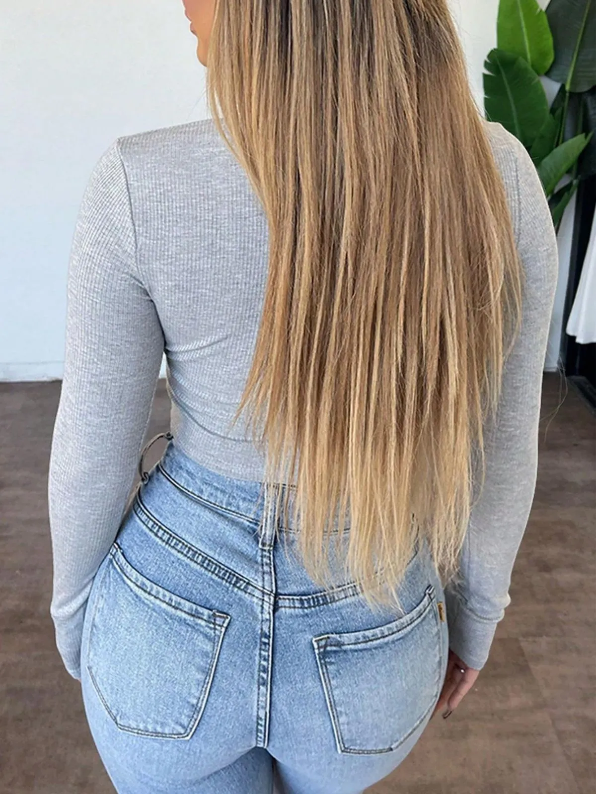 Plus Size Solid Notched Casual T-Shirt, 2 of 5