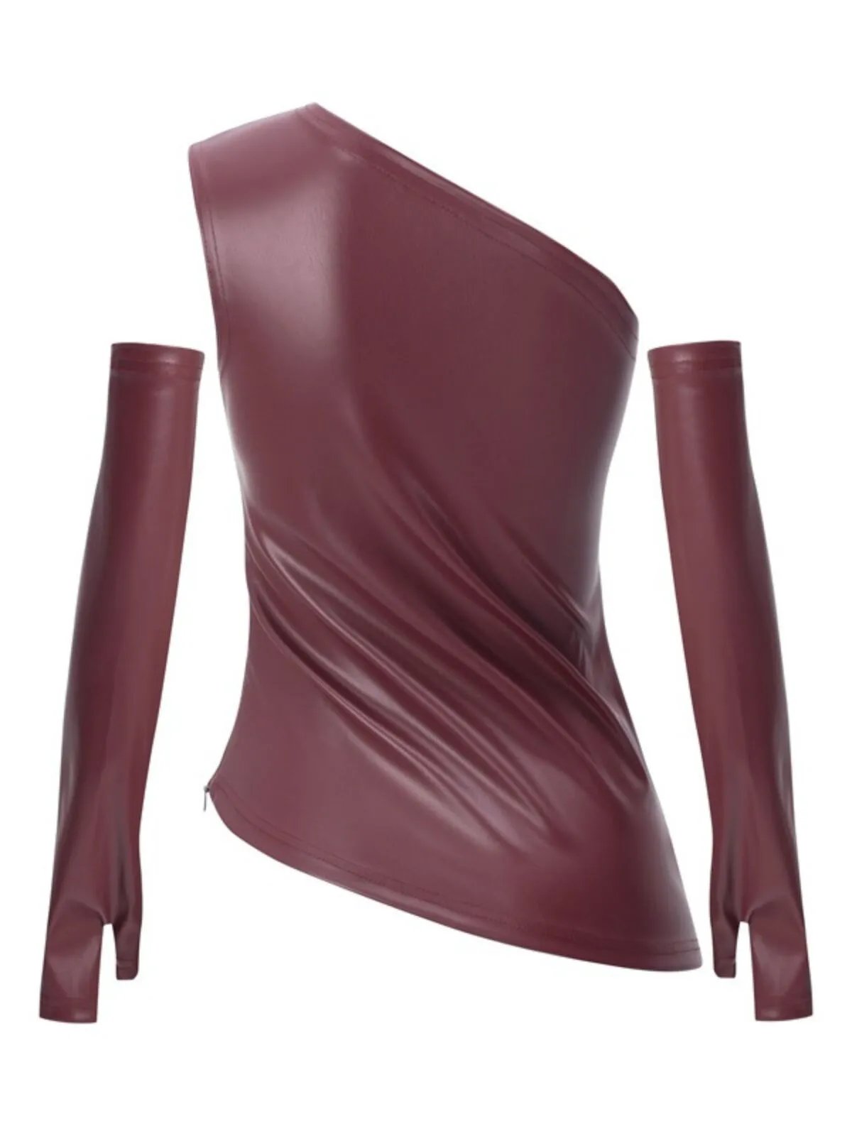 Solid Surplice Cold Shoulder Leather Asymmetrical Tank, 2 of 5