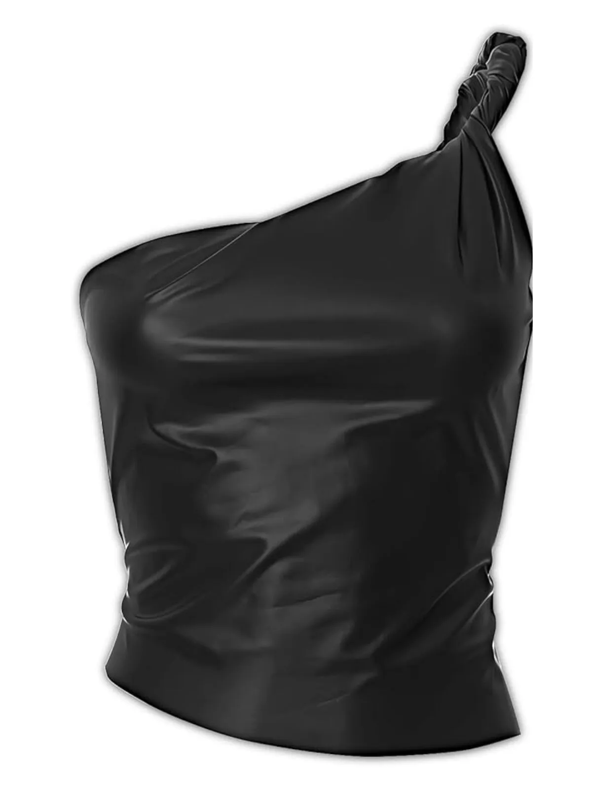 Solid One Shoulder Leather Asymmetrical Cami Y2K Going Out Crop, 4 of 4