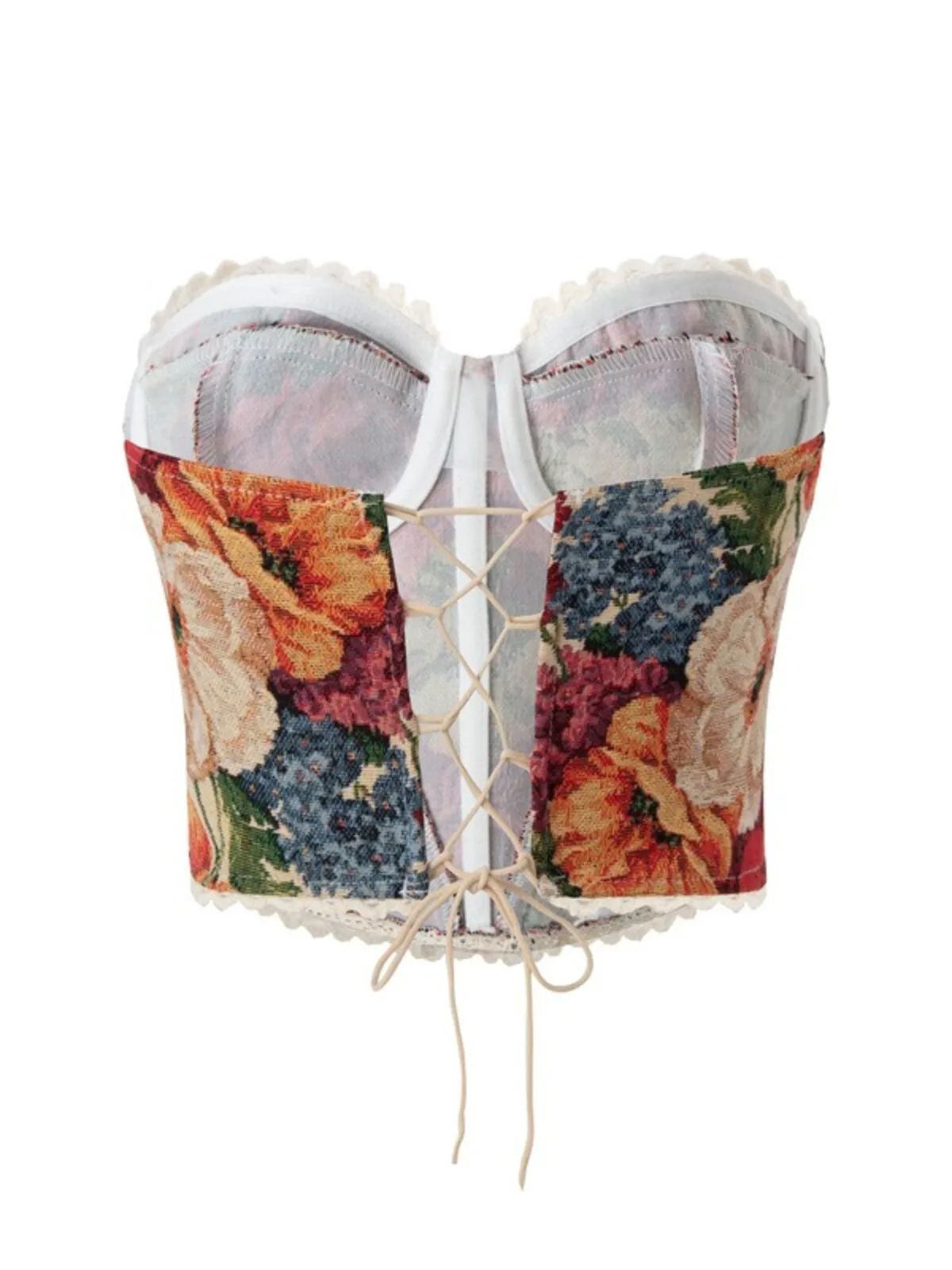 Floral Tie Back Strapless Corset Tank, 2 of 4