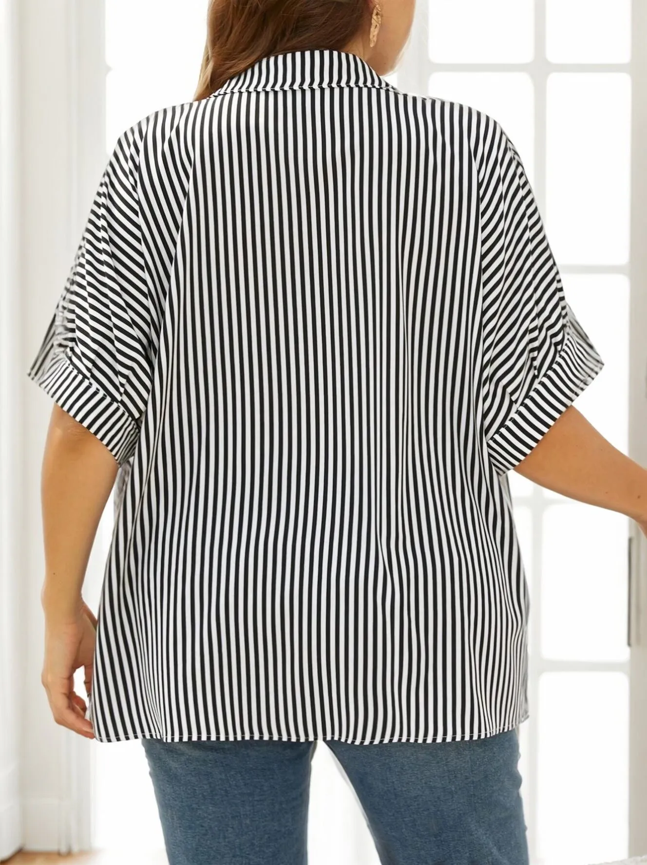 Plus Size Striped Button Lapel Blouse, 2 of 6