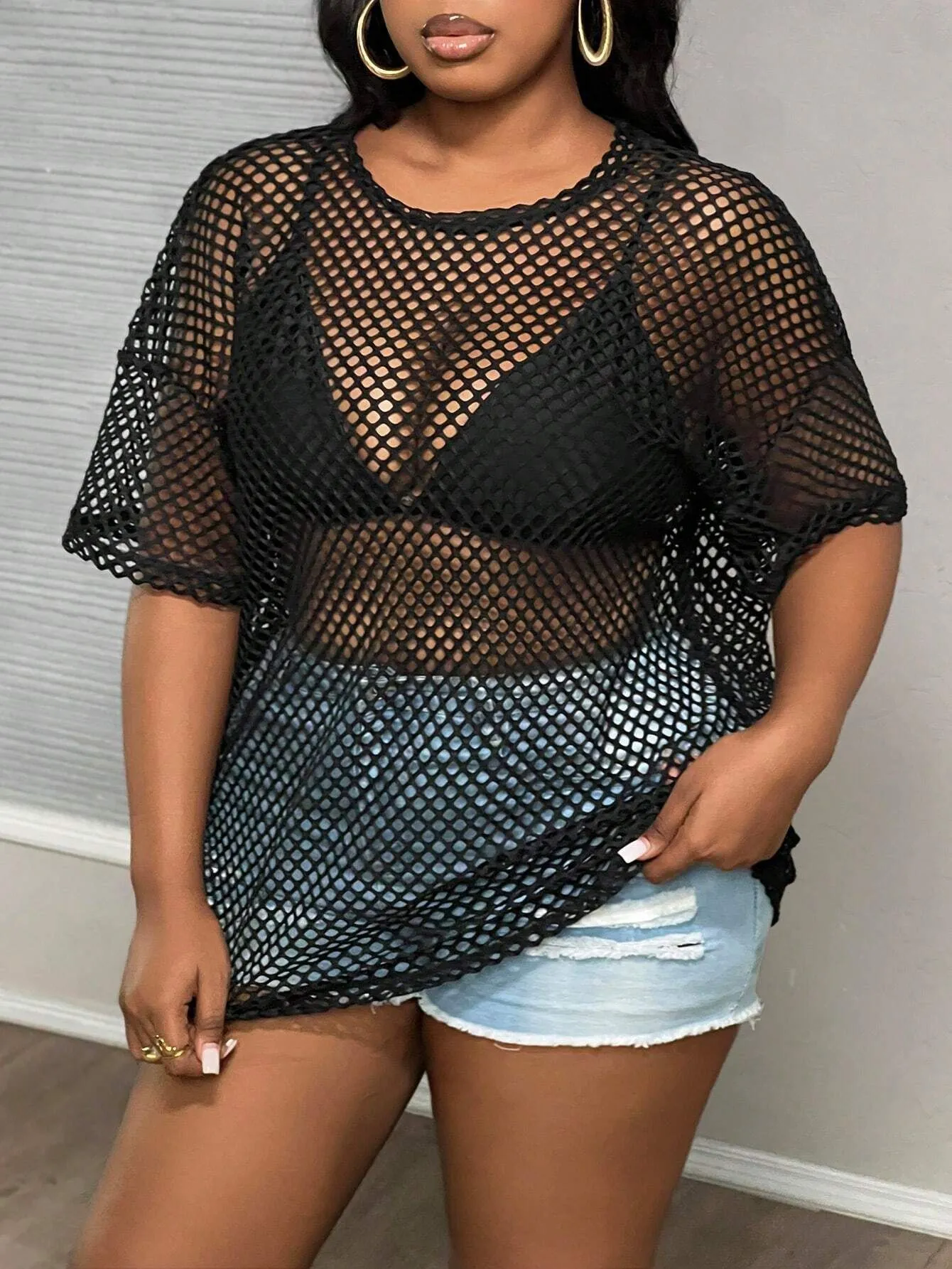 Plus Size Music Festival Sexy Hollow Out T-shirt, 3 of 5