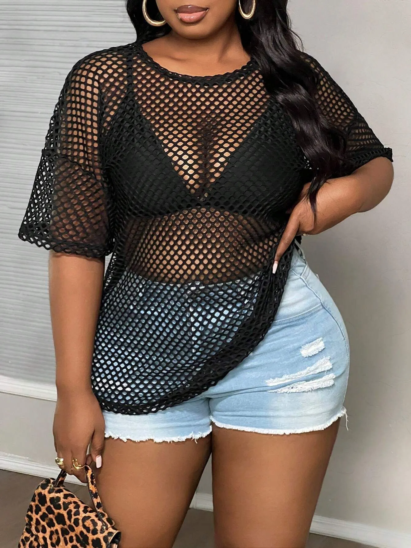 Plus Size Music Festival Sexy Hollow Out T-shirt, 4 of 5