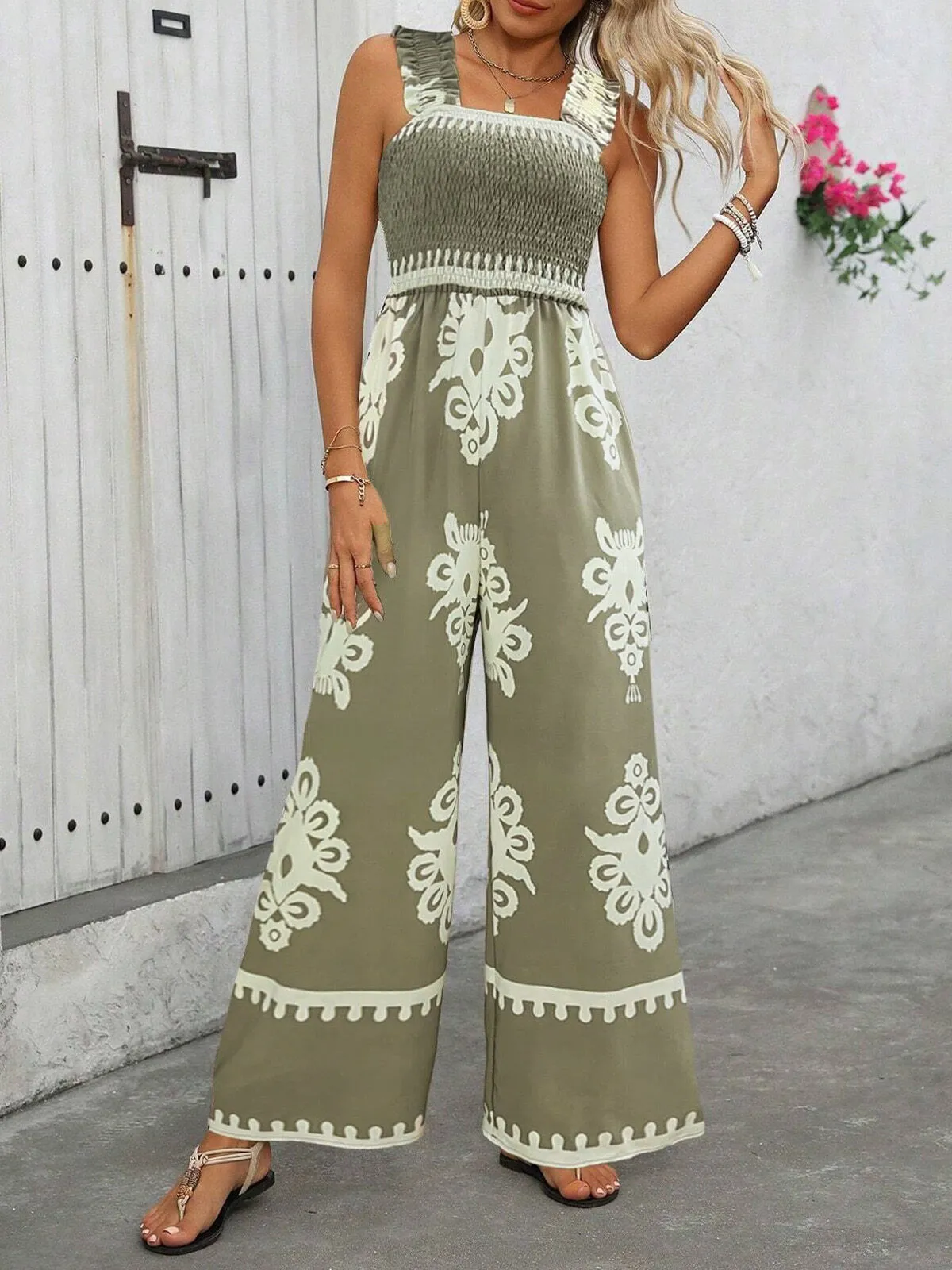 Vacation Bohemian Wrinkle Suspender High Rise Jumpsuits, 3 of 6