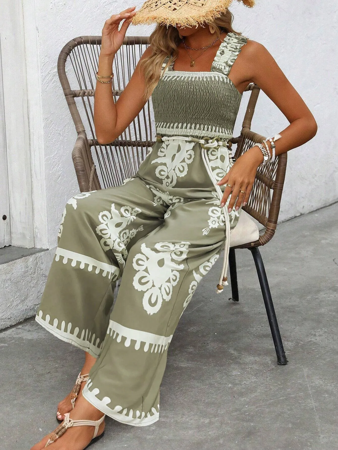 Vacation Bohemian Wrinkle Suspender High Rise Jumpsuits, 4 of 6