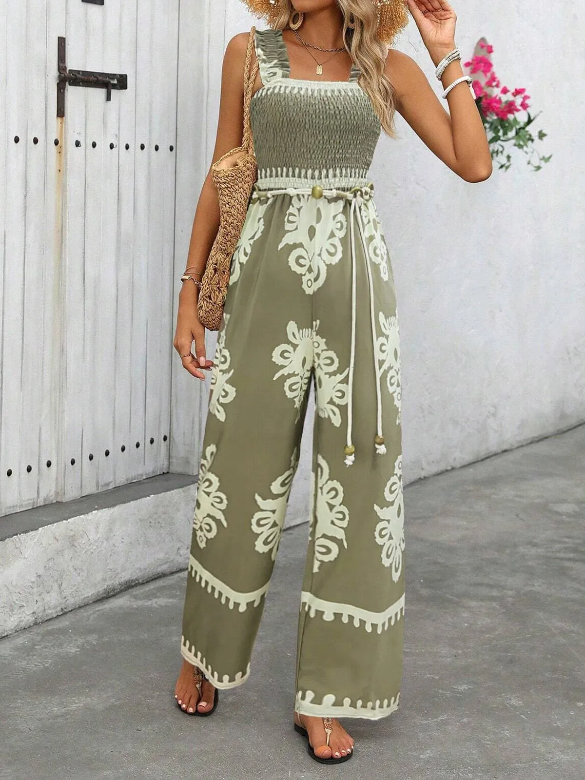 Vacation Bohemian Wrinkle Suspender High Rise Jumpsuits, 6 of 6