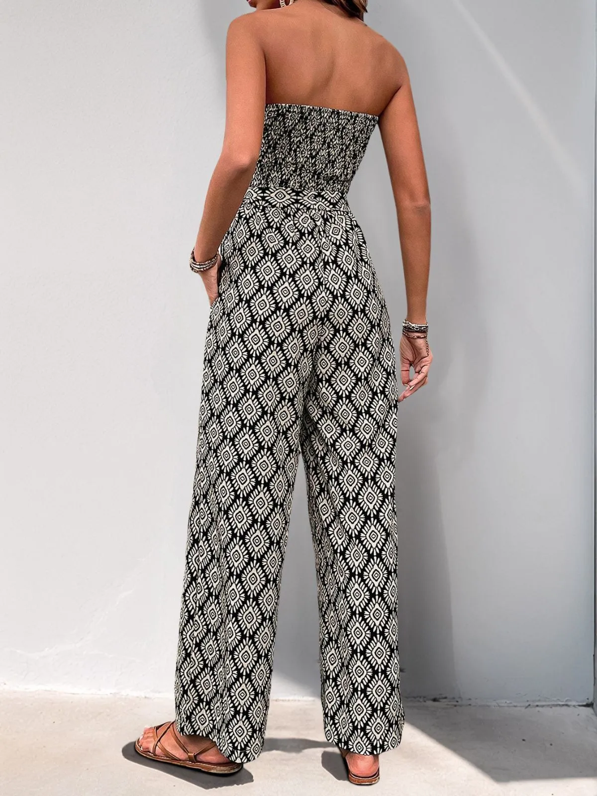 Boho Geometric Button Strapless High Rise Jumpsuits, 2 of 9