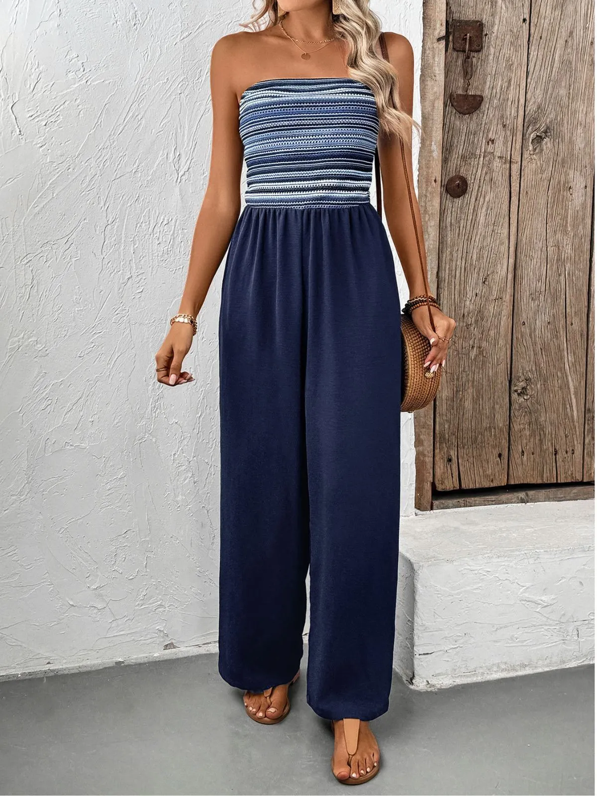 Boho Striped Strapless High Rise Jumpsuits, 3 of 5