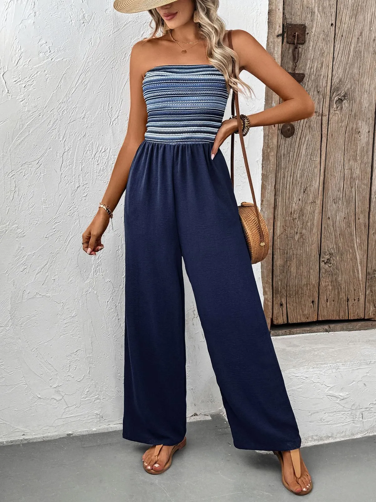 Boho Striped Strapless High Rise Jumpsuits, 5 of 5