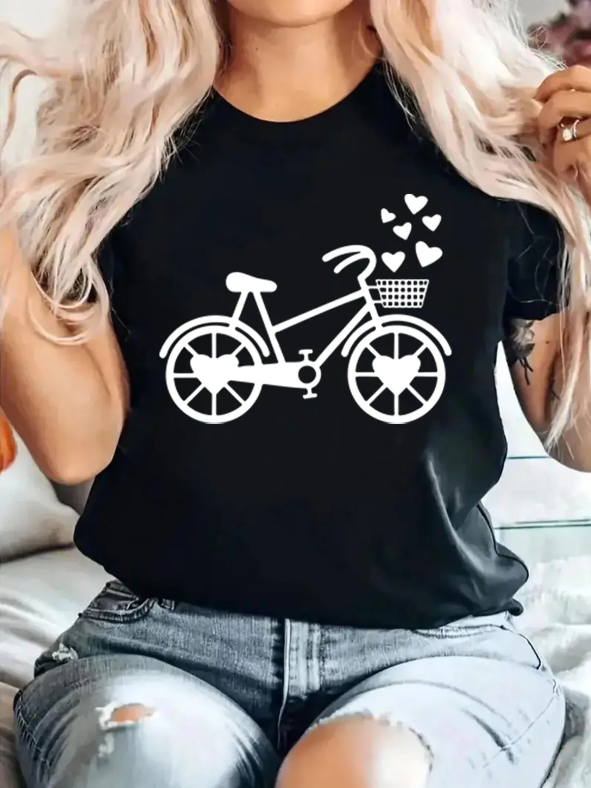 Bike Love Print Round Neck T-shirt, 1 of 5